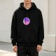 Black hoodie with sleeping cats in a bubble graphic
