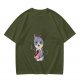 Olive Green T-Shirt With Cute Chef Cat Mixing Batter Print