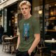 Olive Green T-Shirt With Cartoon Rabbit Character Graphic