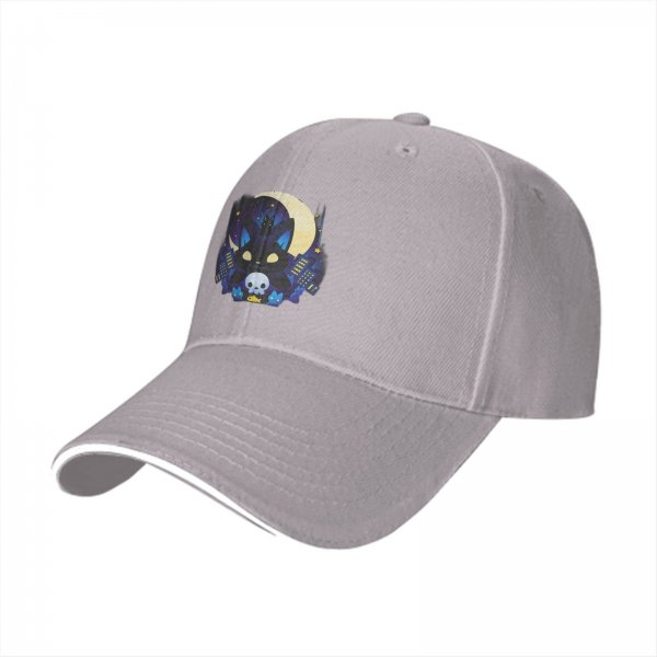 Black Baseball Cap With Night City Black Cat Crescent Moon Skull Art