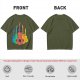 Olive T-Shirt With Colorful Cat Guitar Illustration