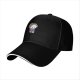 Black baseball cap with grumpy cartoon cat graphic
