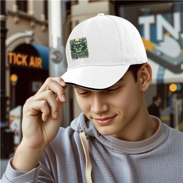 Black baseball cap with 'Don't Trust The Wizard' robot graphic
