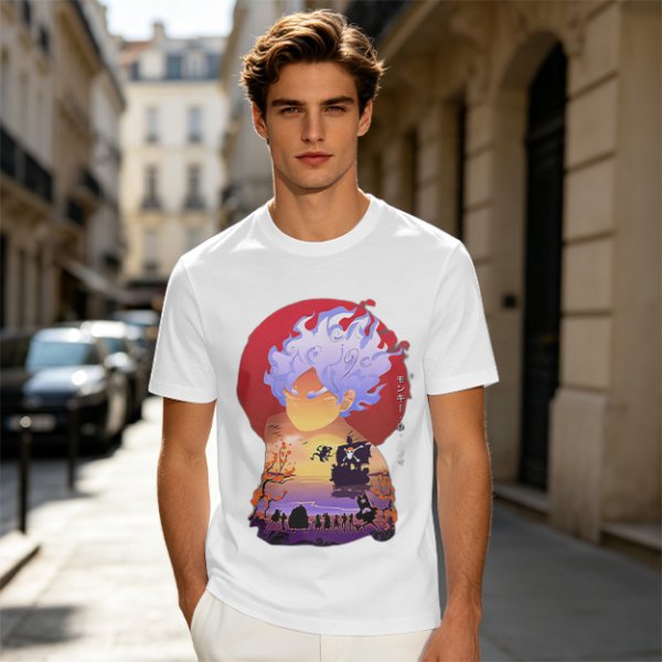 Anime Gear 5 Character Graphic T-Shirt With Sunset Scene