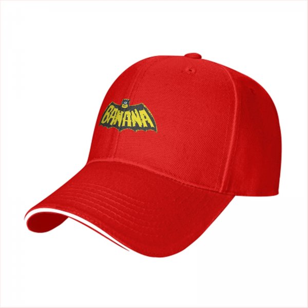 Black baseball cap with banana bat logo graphic