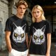 Olive T-Shirt With Angry White Cat Face Graphic
