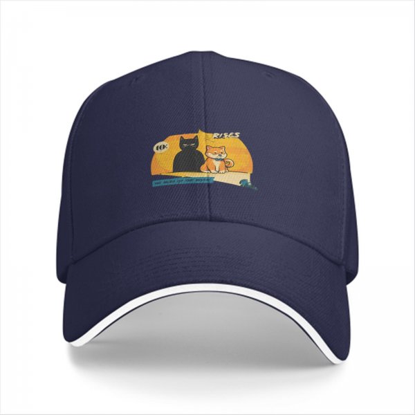 Black Baseball Cap with Cat and Shiba Inu Graphic Print