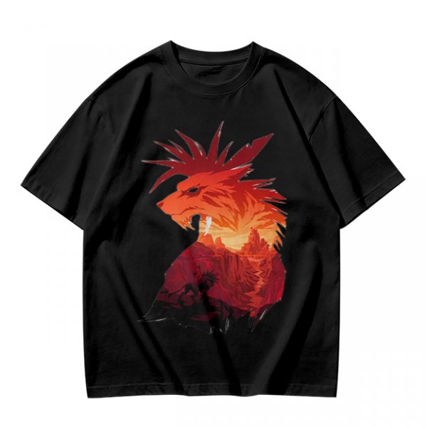 Olive T-Shirt With Fiery Lion Creature Graphic Print