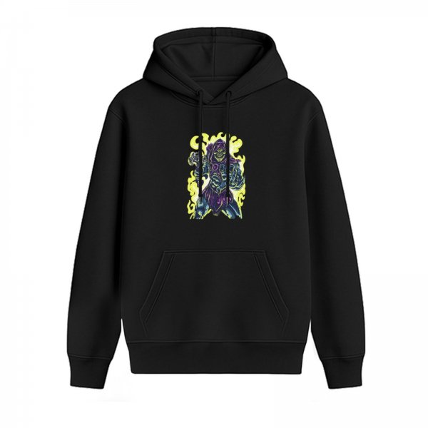 Black hoodie with dark fantasy villain character graphic