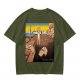 Olive T-Shirt With Surreal Cat Art Print