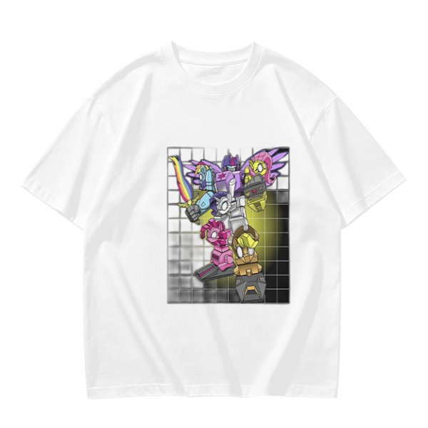 Olive T-shirt with colorful robot transformer graphic print