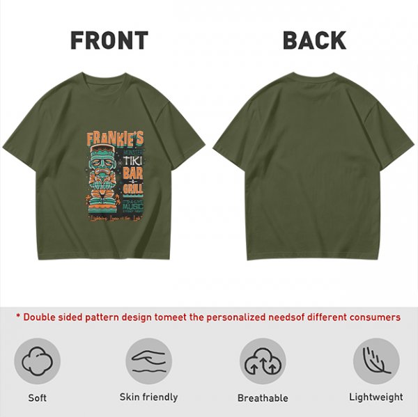 Frankie's Monster Tiki Bar Grill Themed Graphic T-Shirt