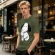 Olive Green T-Shirt With Cartoon Dog Holding Hot Drink Graphic