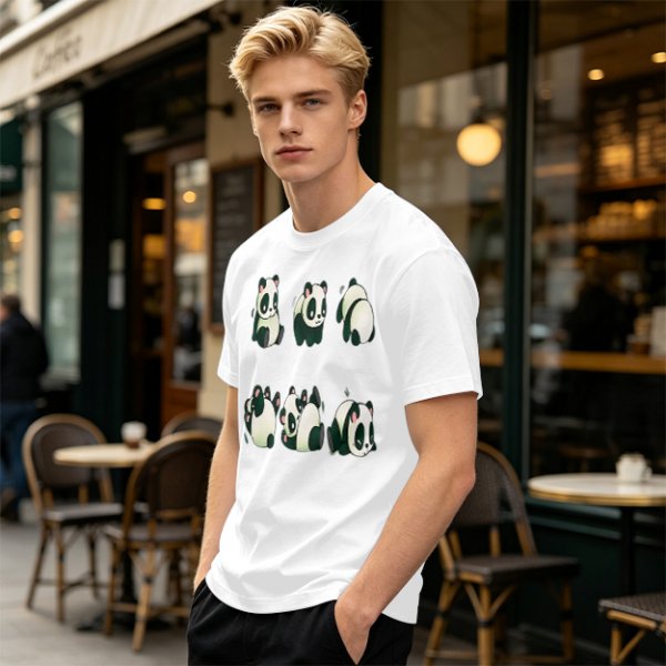 Olive T-Shirt With Cute Rolling Panda Graphic Prints