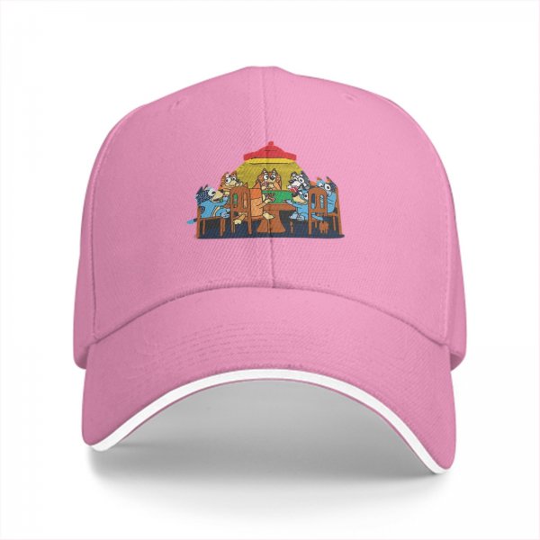 Black Baseball Cap With Cartoon Dog Family Dining Print