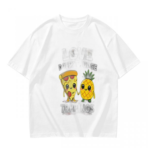 Olive T-shirt with Cute Pizza and Pineapple Cartoon Print