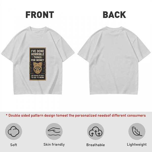 Olive T-Shirt With 'I've Done Horrible Things For Money' Cat Work Print