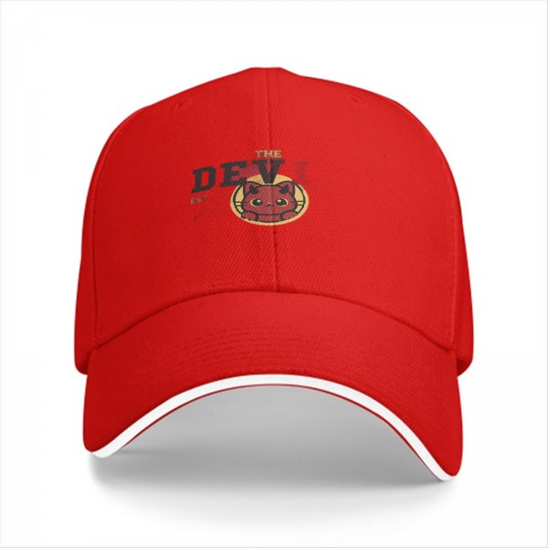Black Baseball Cap With Cute Red Devil Cat Graphic Design