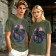 Olive T-Shirt Featuring Stylized Night Dragon In Swirling Oval Art