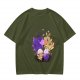 Olive T-Shirt With Cute Fantasy Bird Family Print
