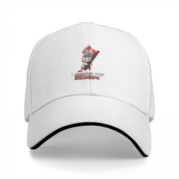 Black baseball cap with 'I am at my LIMIT' and cartoon character print