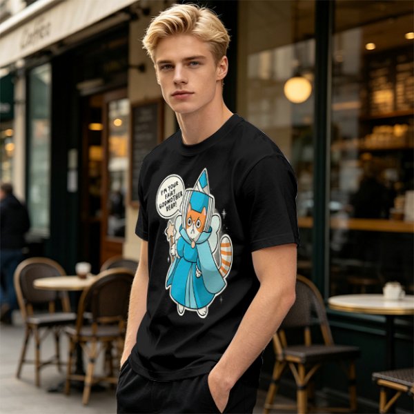 Olive T-Shirt With Fairy Godmother Cat Graphic Print