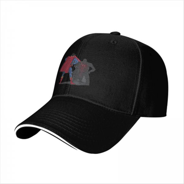 Black baseball cap with Superman and Batman shadow graphic