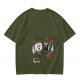 Olive T-Shirt with Retro Cartoon Coffee Cup Characters Graphic
