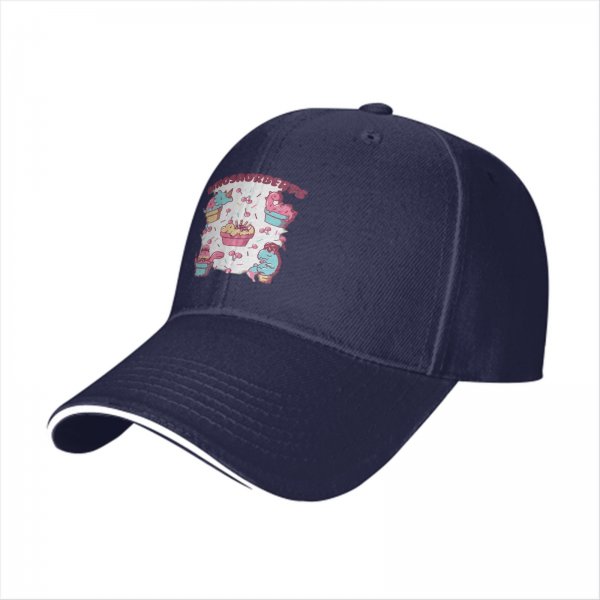 Black baseball cap with cute dinosaur dessert graphic print