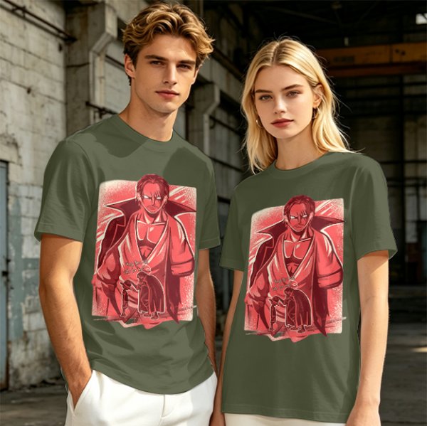 One Piece Shanks Graphic Print Olive T-Shirt