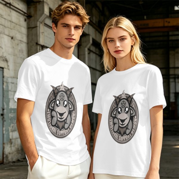 Olive T-Shirt With Cute Emotional Support Demon Goat Graphic