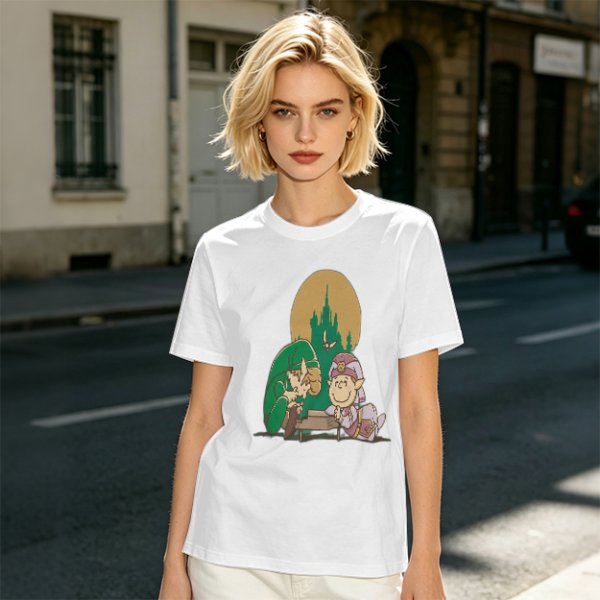 Olive Green T-Shirt With Zelda Themed Cartoon Characters Print