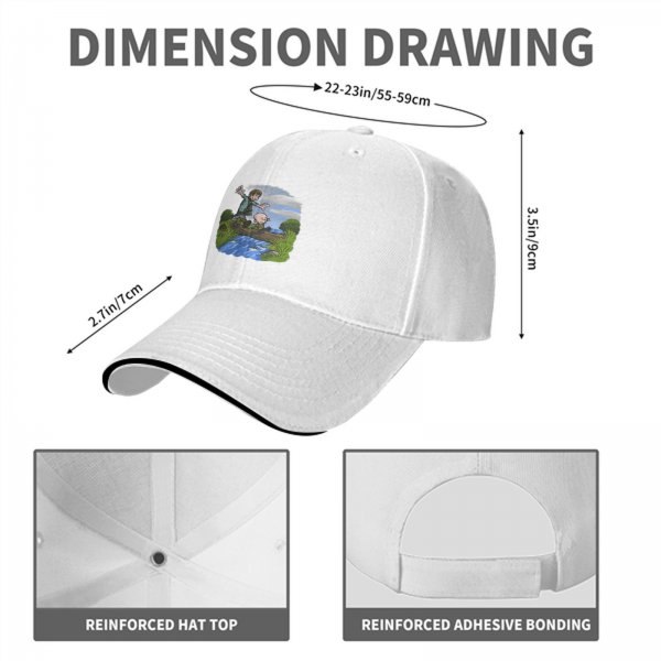 Black Baseball Cap With Cartoon Boys Crossing Stream Artwork