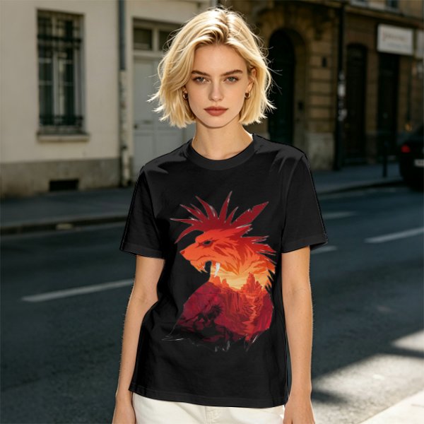 Olive T-Shirt With Fiery Lion Creature Graphic Print