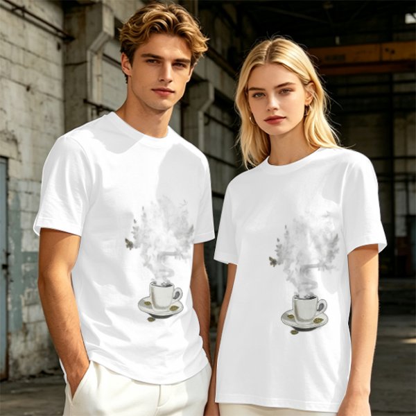 Olive Green T-Shirt with Steaming Coffee Cup Print