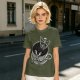 Olive T-shirt with skeleton relaxing in coffee cup graphic