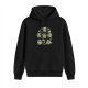 Black hoodie with cute green frog monsters holding weapons graphic