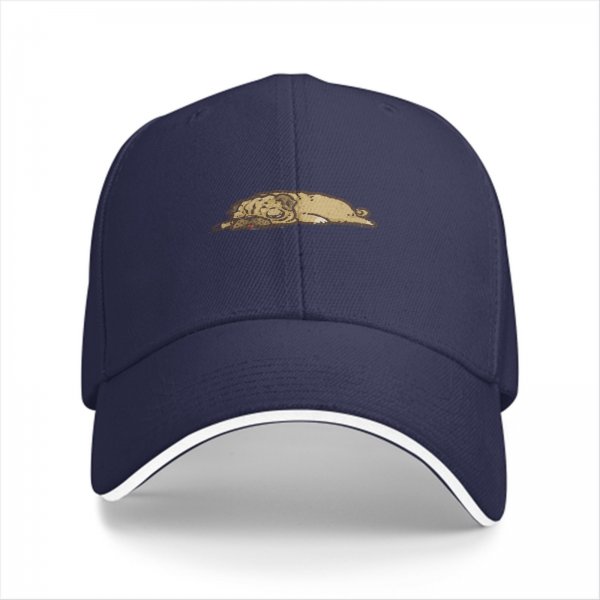 Black Baseball Cap with Sleeping Pug Graphic Design