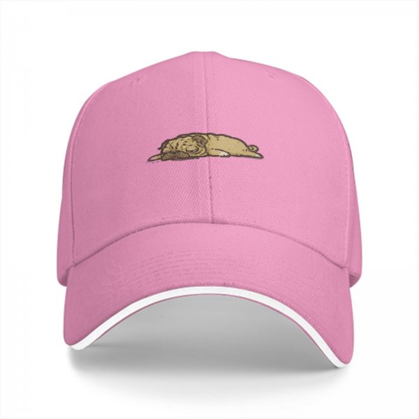 Black Baseball Cap with Sleeping Pug Graphic Design