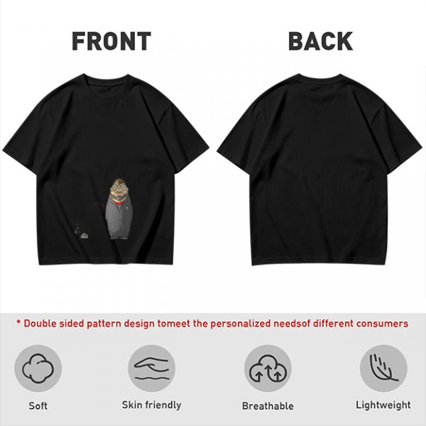 Olive Green T-Shirt With Chibi Bearded Man In Suit Graphic