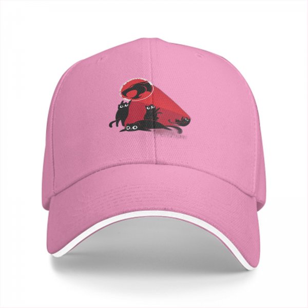 Black Baseball Cap With Playful Black Cat Red Thunder Cat Logo Print