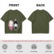 Olive T-Shirt with Chibi Wednesday Addams and Enid Sinclair Print