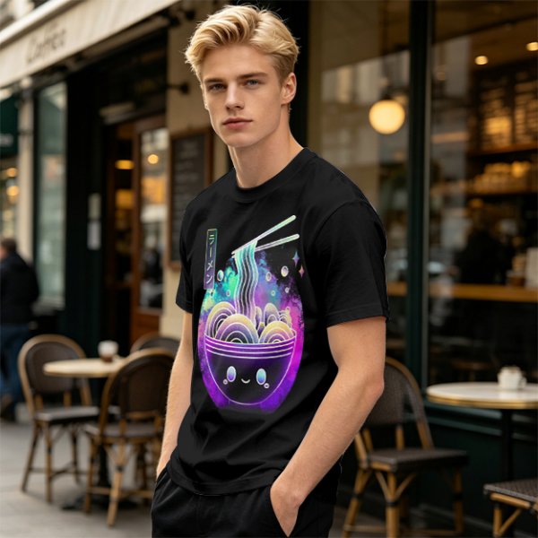 Olive T-Shirt With Galaxy Ramen Bowl Kawaii Graphic