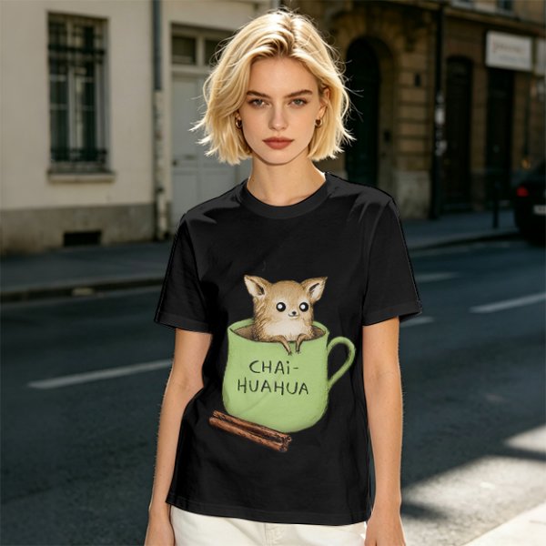 Chihuahua in tea cup chai huahua graphic t-shirt