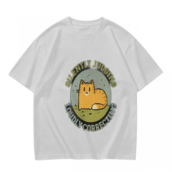 Olive T-Shirt With Silently Judging Loudly Correcting Cat Print