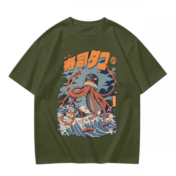 Japanese octopus sushi wave graphic t-shirt design