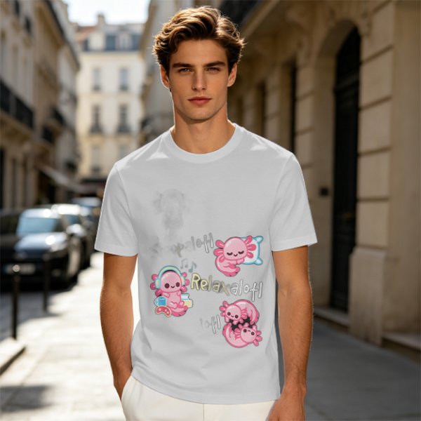 Olive T-Shirt With Cute Axolotl Relaxalotl Graphic Print