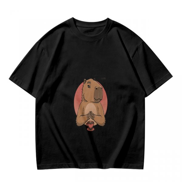 Olive Green T-Shirt With Cute Praying Capybara Graphic