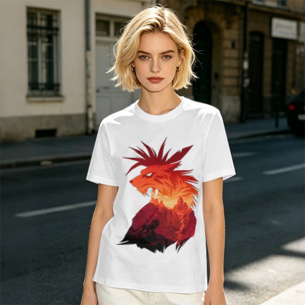 Olive T-Shirt With Fiery Lion Creature Graphic Print