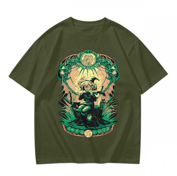 Olive Green T-Shirt With Fantasy Warrior Graphic Print